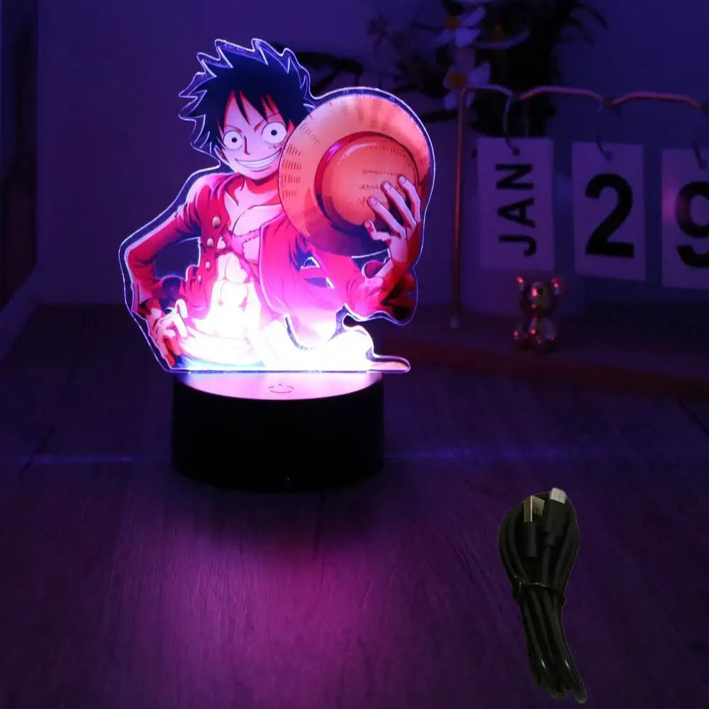 A glowing led night light featuring a translucent pvc cutout of One Piece Luffy Zoro in 7-color usb design