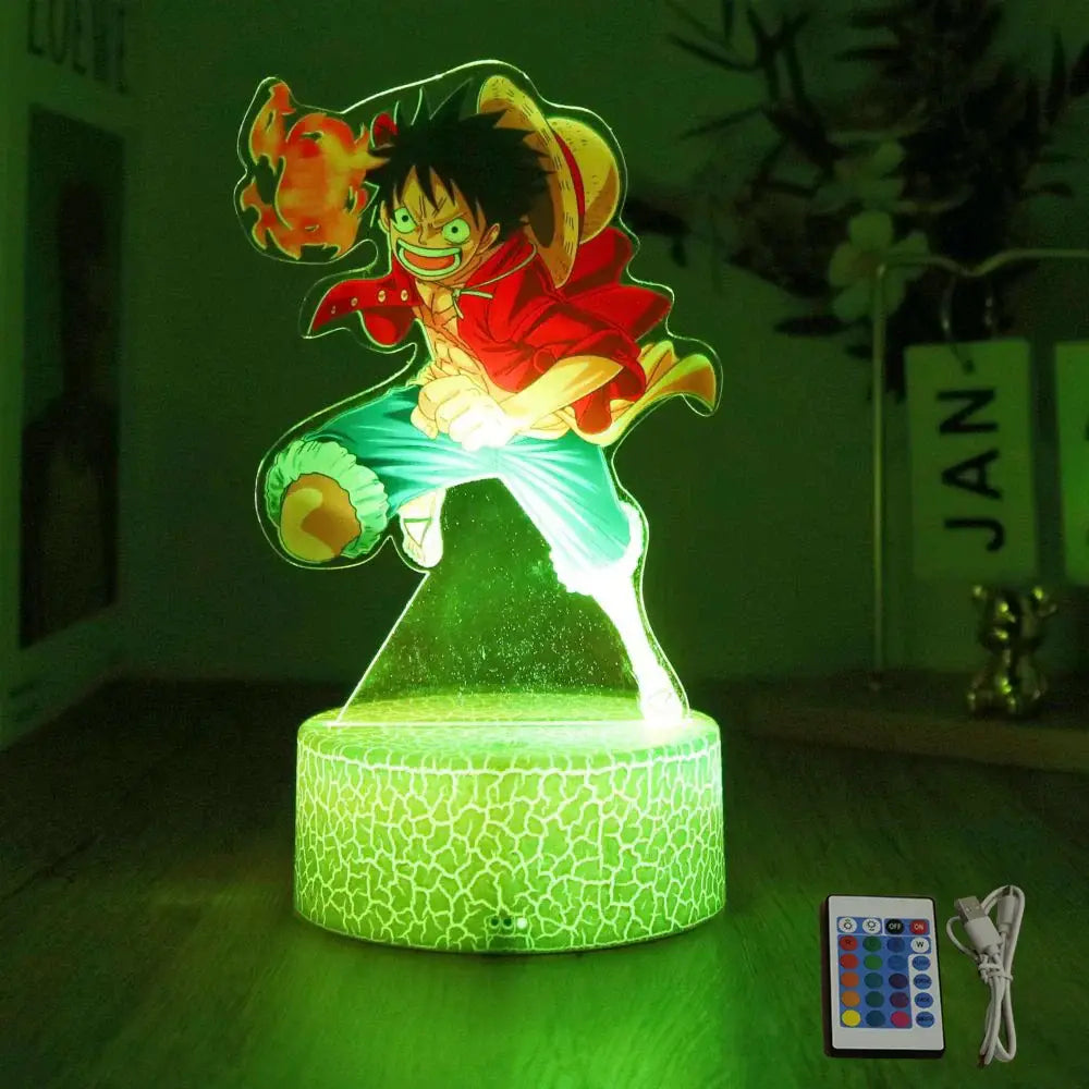 Green glowing led night light featuring a 3d acrylic piece luffy zoro figure with usb and pvc material