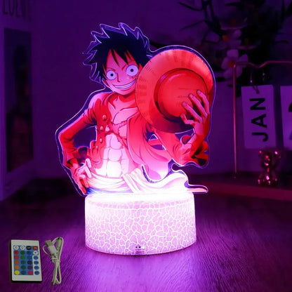 A one piece Luffy Zoro LED night light glowing in 7 colors shaped like a cartoon character in red PVC