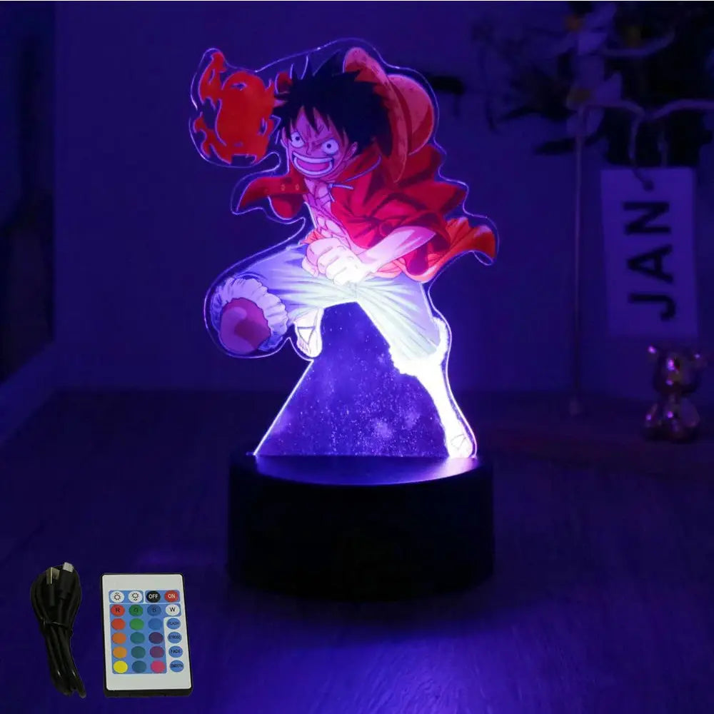 One piece luffy zoro led night light pvc figure glowing red and white anime character with purple backlight