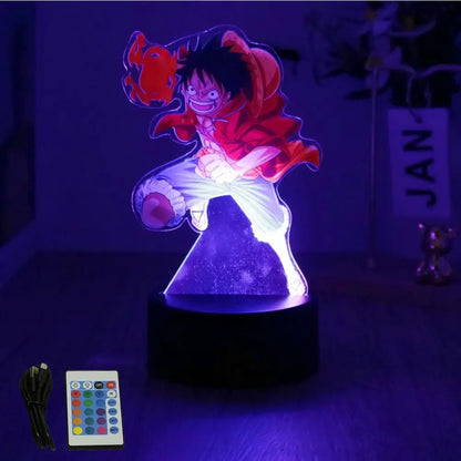 One piece luffy zoro led night light pvc figure glowing red and white anime character with purple backlight