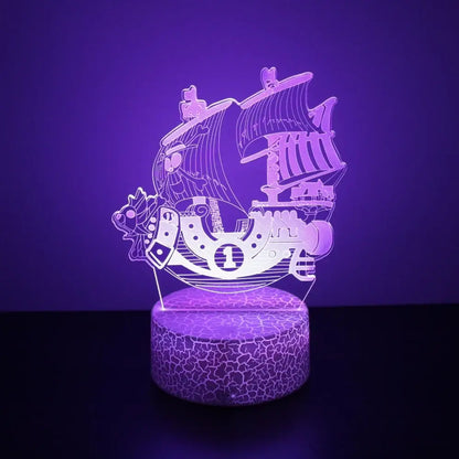 Purple glowing one piece luffy zoro nami 3d led night light acrylic panel with intricate laser-cut details and remote control