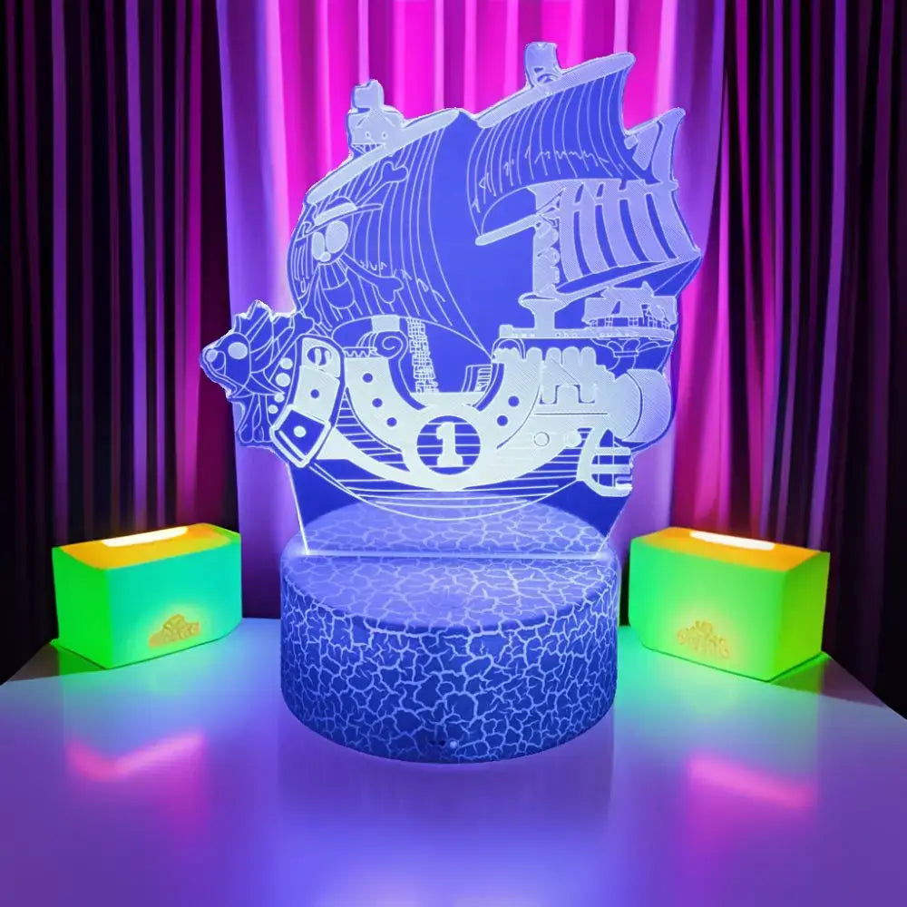 One piece luffy zoro nami 3d led lamp night light with blue glowing acrylic panel and remote control color changing