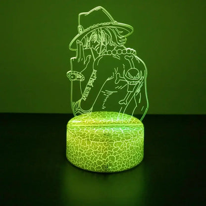 Green glowing 3d led night light acrylic panel featuring anime character with sleeve tattoos and remote control