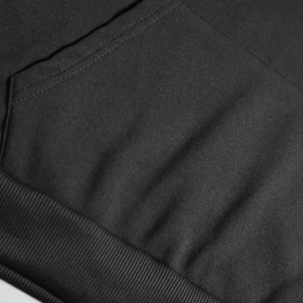 Black cotton one piece monkey d luffy hoodie with ribbed hem and stitched pocket detail long sleeve print