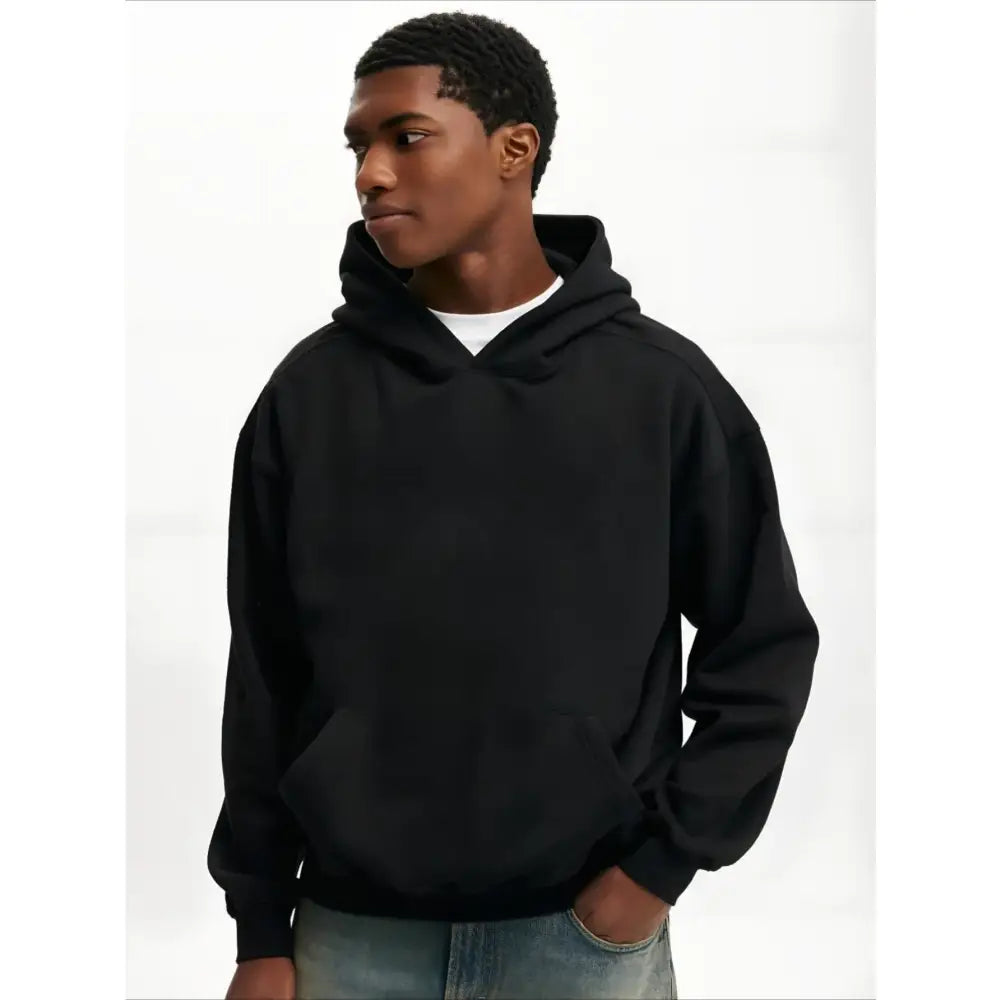 Black One Piece Monkey D Luffy hoodie with relaxed fit long sleeves and front pouch pocket