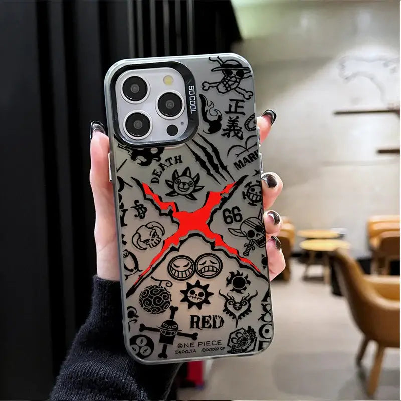 Transparent black and red one piece monkey d luffy phone case with red x design for samsung galaxy fit back side view