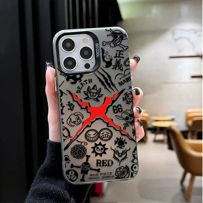 Transparent black and red one piece monkey d luffy phone case with red x design for samsung galaxy fit back side view