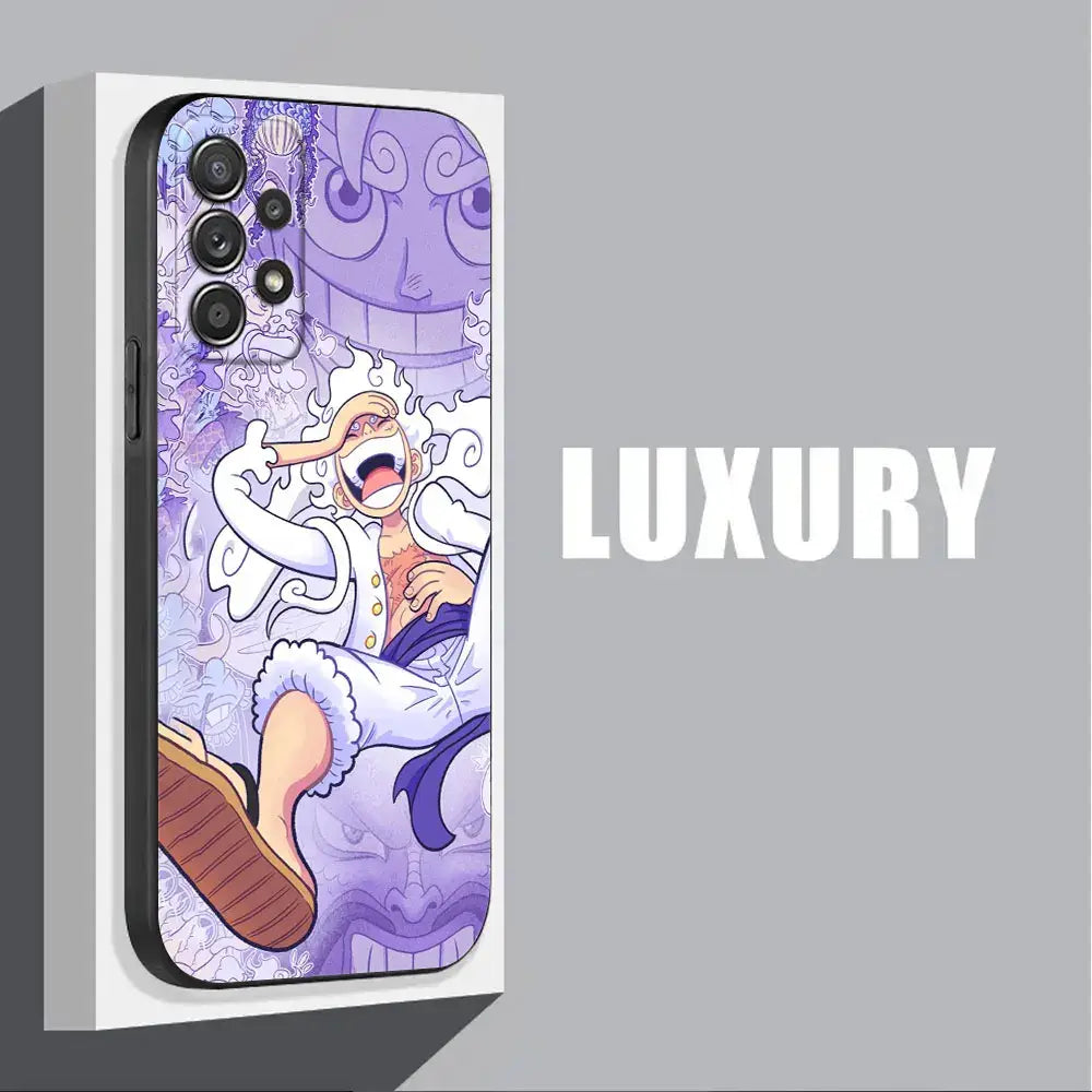 Purple and white one piece monkey d luffy phone case for samsung galaxy fit with expressive character and intricate patterns