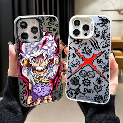 Two vibrant one piece monkey d luffy phone cases featuring a purple-haired character on the back for samsung galaxy fit