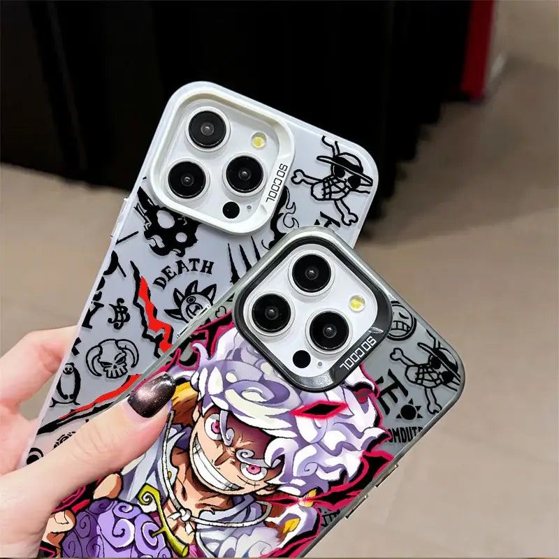 A vibrant translucent one piece monkey d luffy phone case with purple hair and red accents for samsung galaxy fit