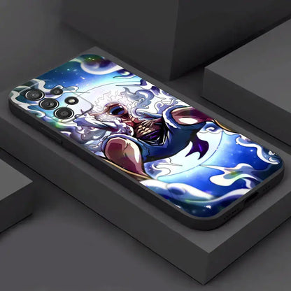 Vibrant samsung galaxy luffy phone case with glossy finish featuring one piece monkey d luffy and blue energy effects