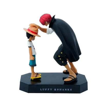 Black plastic pvc statue of one piece monkey d luffy and shanks with red hair and straw hat detailed sculpting 18cm