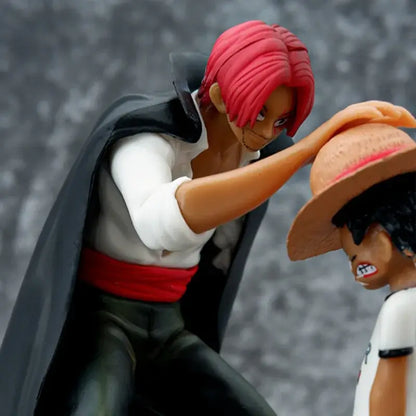 One piece monkey d luffy red-haired anime pvc statue 18cm with black cape white shirt and red sash