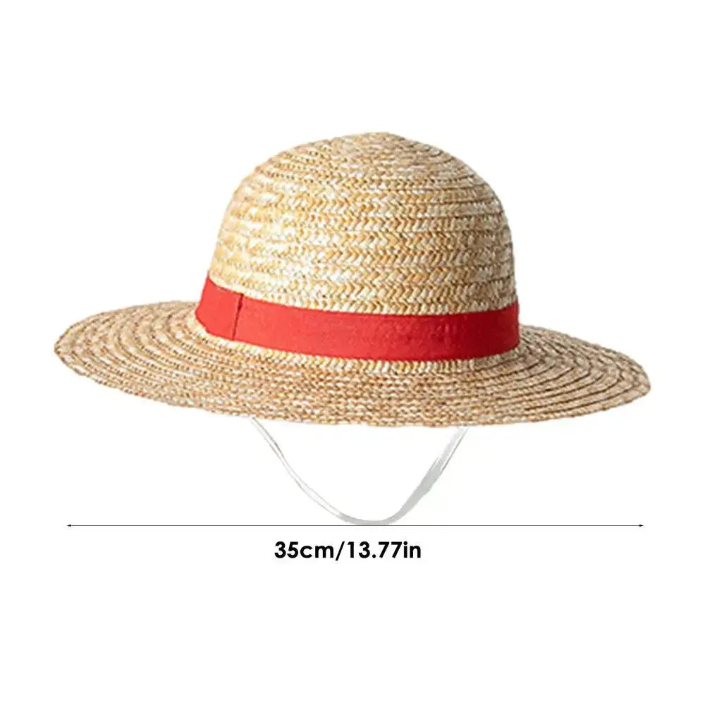 One Piece Monkey D Luffy straw hat with wide brim and red ribbon band for sun protection 31/35cm