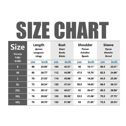 Size chart for monkey d luffy zip hoodie jacket showing measurements in cm and inches for s to 4xl in five languages