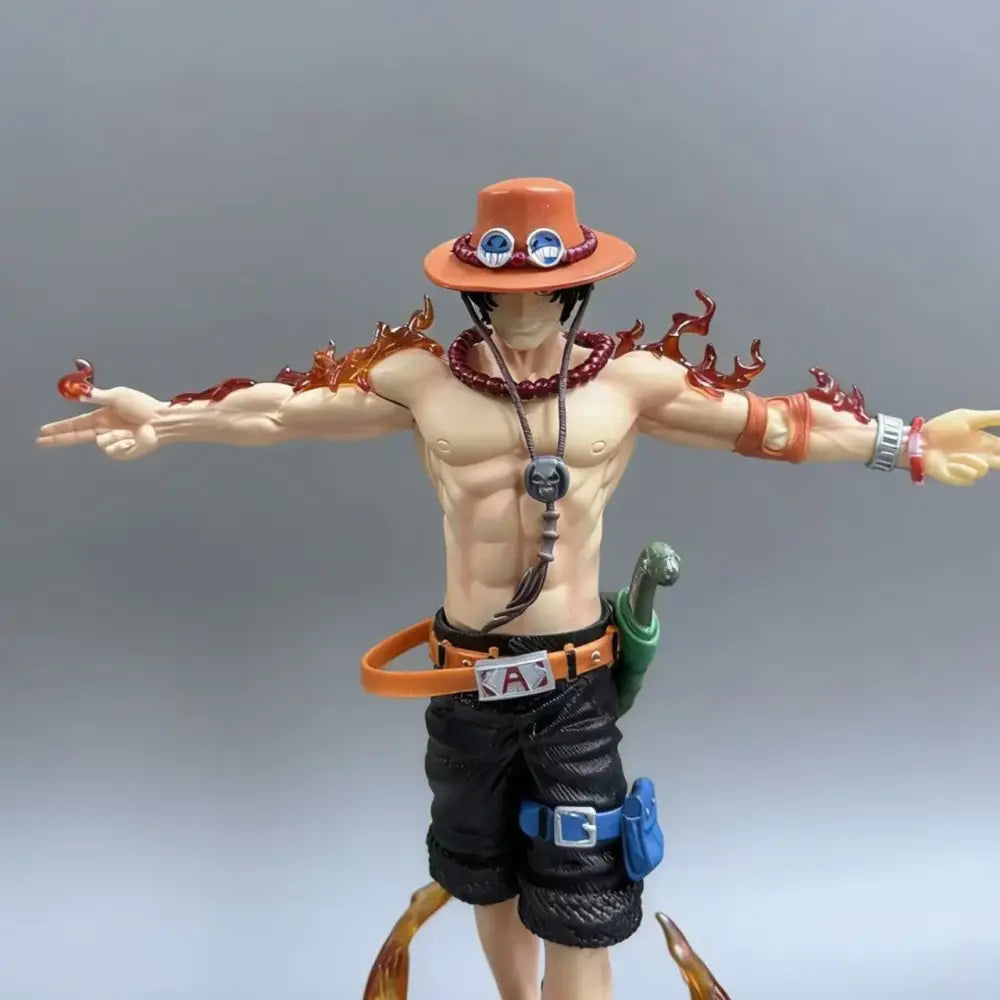 One piece portgas d. ace 28cm anime pvc statue with orange hat flame details and painted accessories ace figure