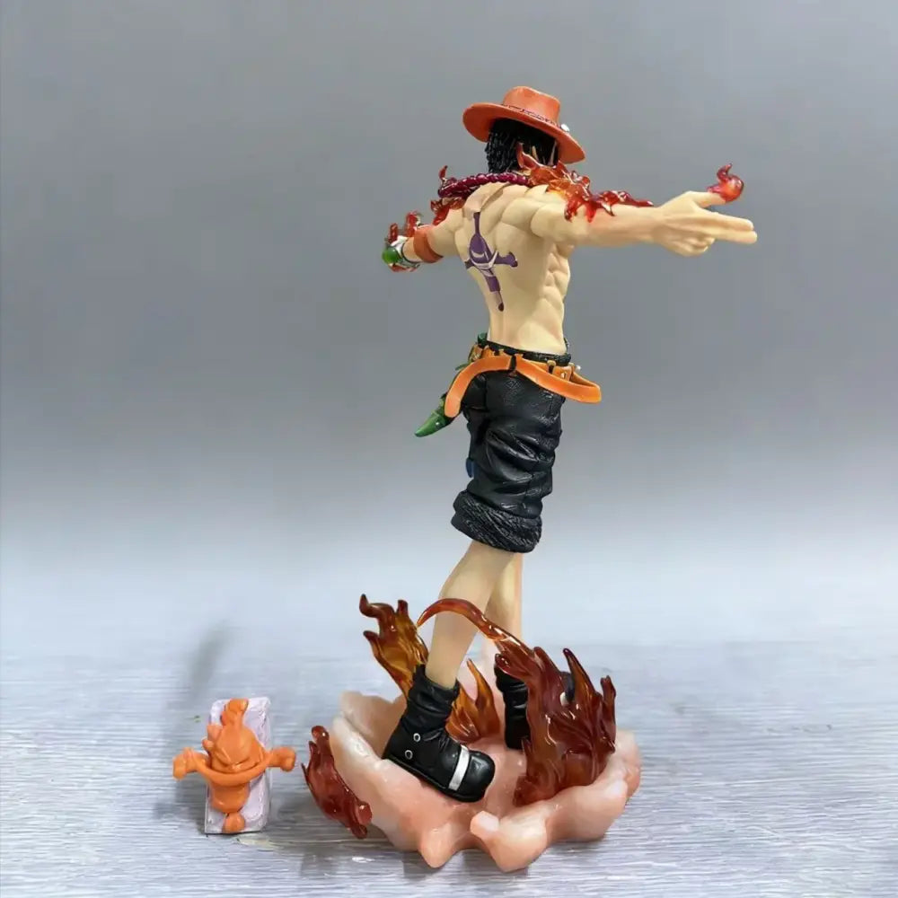 One piece portgas d ace pvc statue 28cm anime ace figure with flame effect black shorts and boots on hand base