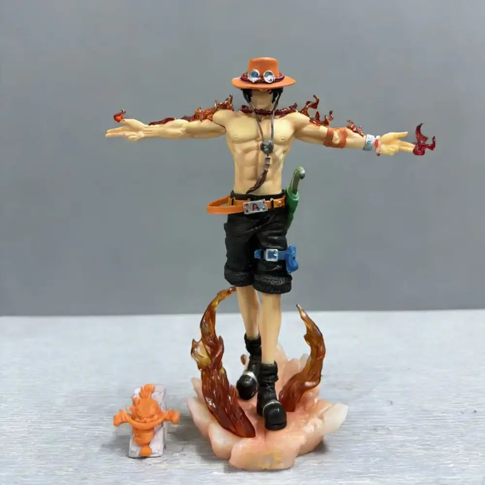 One Piece Portgas D Ace 28cm anime pvc statue with orange hat flame arms black shorts and fiery base ace figure
