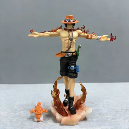 One Piece Portgas D Ace 28cm anime pvc statue with orange hat flame arms black shorts and fiery base ace figure