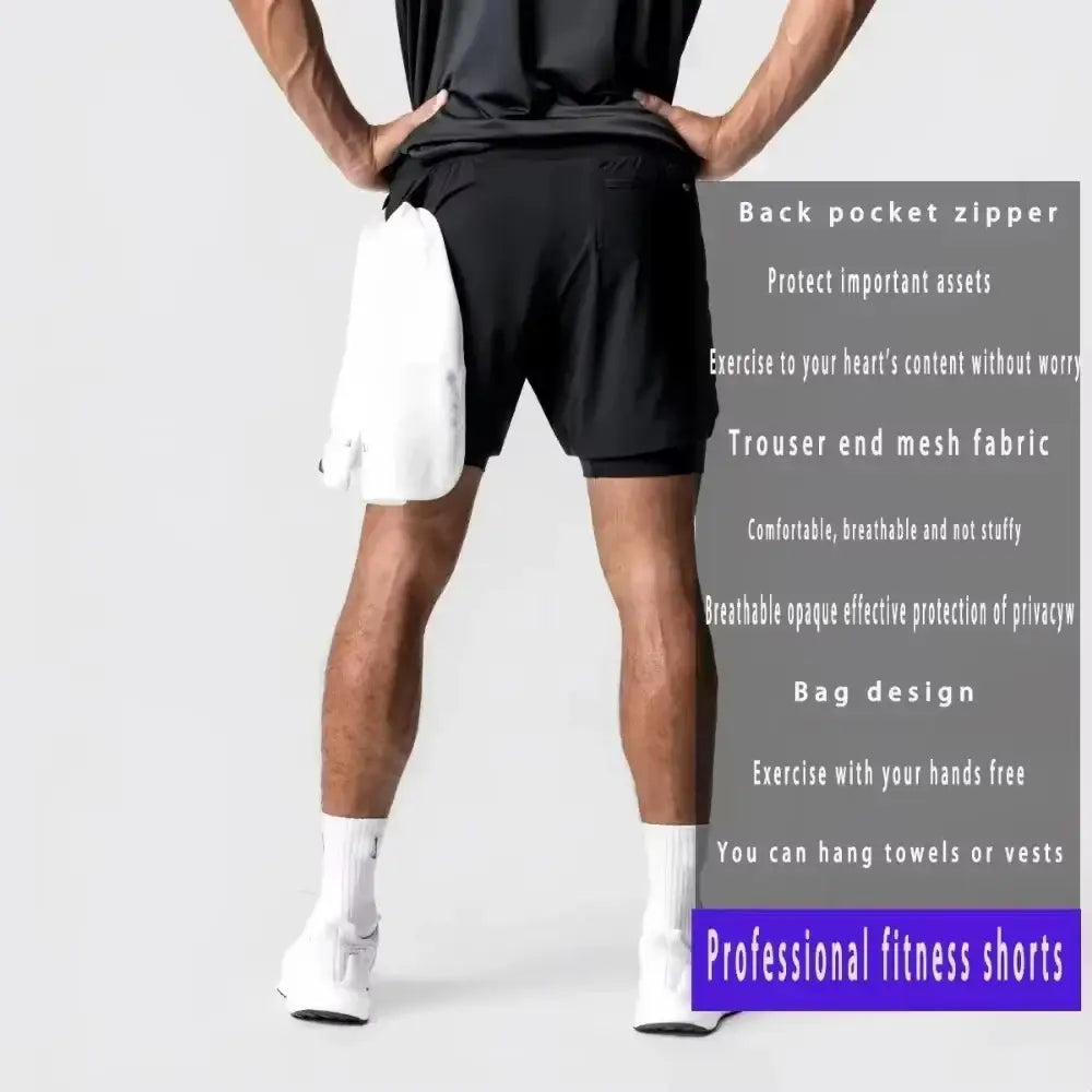 Black one piece roronoa zoro 2-in-1 double layer shorts with back pocket zipper and mesh compression liner ends viewed from back