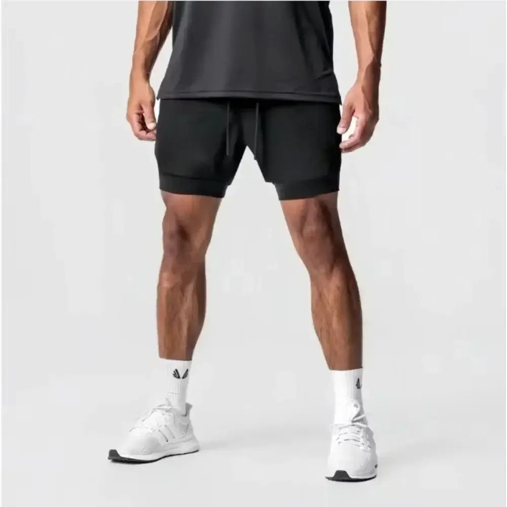 Black athletic one piece roronoa zoro 2-in-1 double layer shorts with compression liner and drawstring waistband
