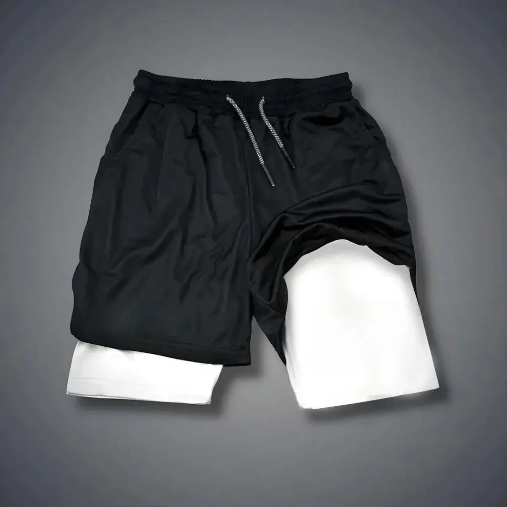 Black and white one piece roronoa zoro 2-in-1 double layer athletic shorts with drawstring waistband