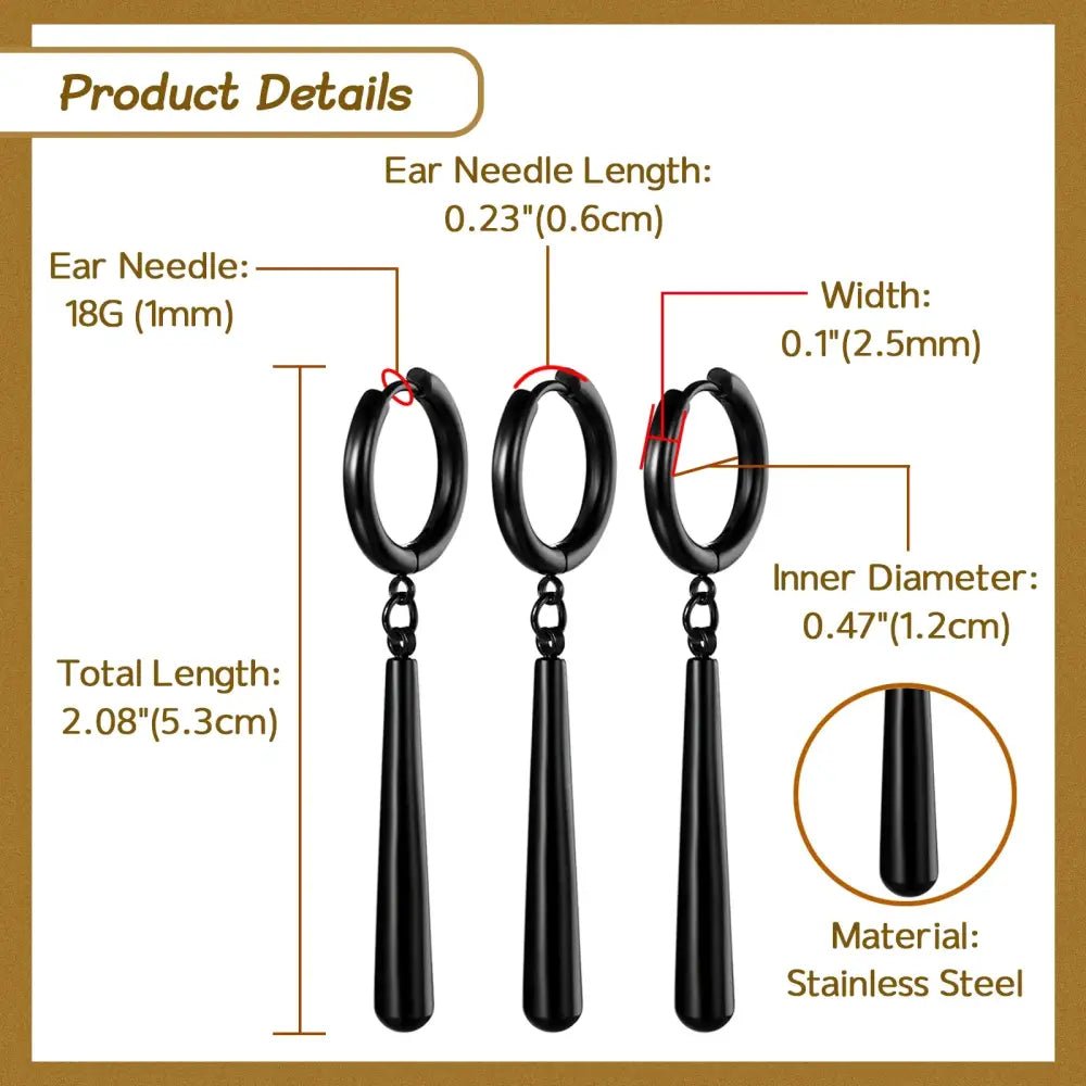 One piece roronoa zoro black stainless steel dangle earrings with sleek modern design