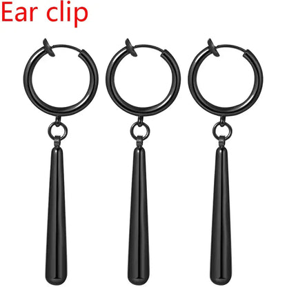 One piece roronoa zoro stainless steel black minimalist ear clip earrings with matte finish and teardrop pendant