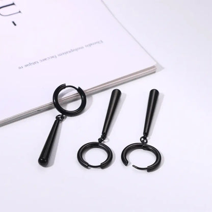 Black metal hoop and teardrop one piece roronoa zoro dangle earrings made of stainless steel with a minimalist design