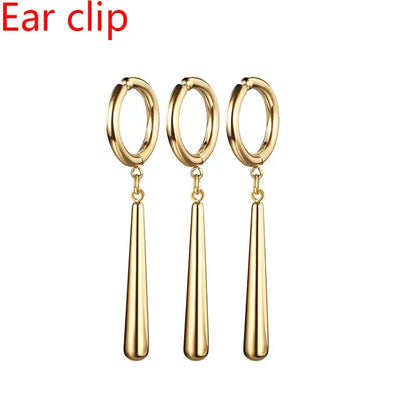 One piece roronoa zoro gold-colored minimalist hoop ear clips with stainless steel teardrop dangle pendants