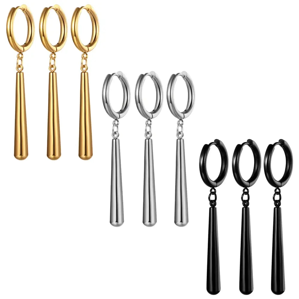 One piece Roronoa Zoro stainless steel hoop earrings in gold silver and black with teardrop dangle pendants