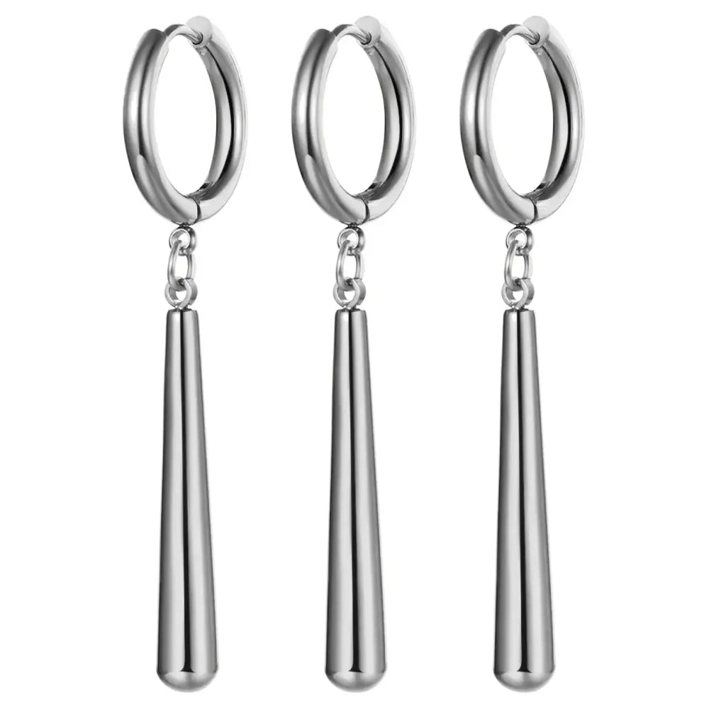 Silver-toned stainless steel one piece roronoa zoro dangle earrings with sleek elongated teardrop charms