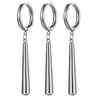 Silver-toned stainless steel one piece roronoa zoro dangle earrings with sleek elongated teardrop charms