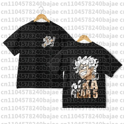 Black short-sleeved t-shirt featuring jotaro kujo graphic print on front and back for casual wear