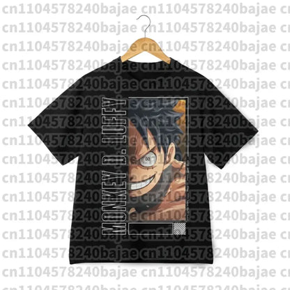 Black short sleeve cotton t-shirt with monkey d graphic print from One Piece Roronoa Zoro Harajuku collection