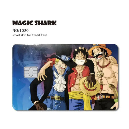 Magic shark no1020 piece shark card skin with vibrant one piece characters on matte 3m pvc for credit card use