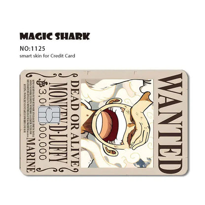 Beige rectangular one piece shark card skin made of 3m pvc matte no-fade featuring cartoon wanted design