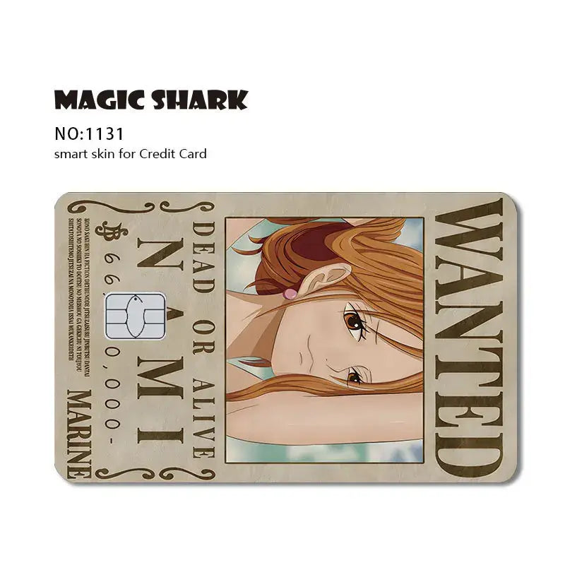 Beige one piece shark card skin with anime girl brown hair vintage design 3m pvc matte no-fade card skin