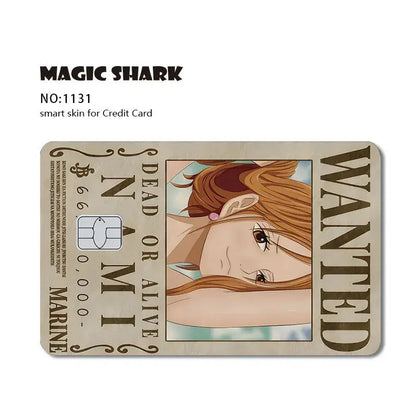Beige one piece shark card skin with anime girl brown hair vintage design 3m pvc matte no-fade card skin