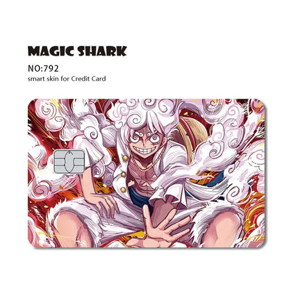 Vibrant one piece shark card skin featuring an anime character with white hair on 3m pvc matte no-fade card skin