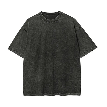 Black distressed cotton one piece skull t shirt with relaxed fit short sleeves in washed vintage style