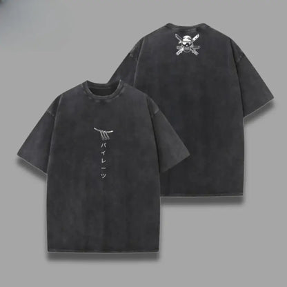 Black oversized one piece skull t-shirt with white graphic prints front and back washed vintage style