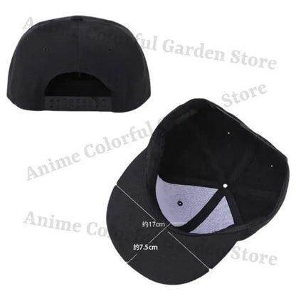Black one piece straw hat baseball cap with flat brim embroidered cotton and adjustable strap