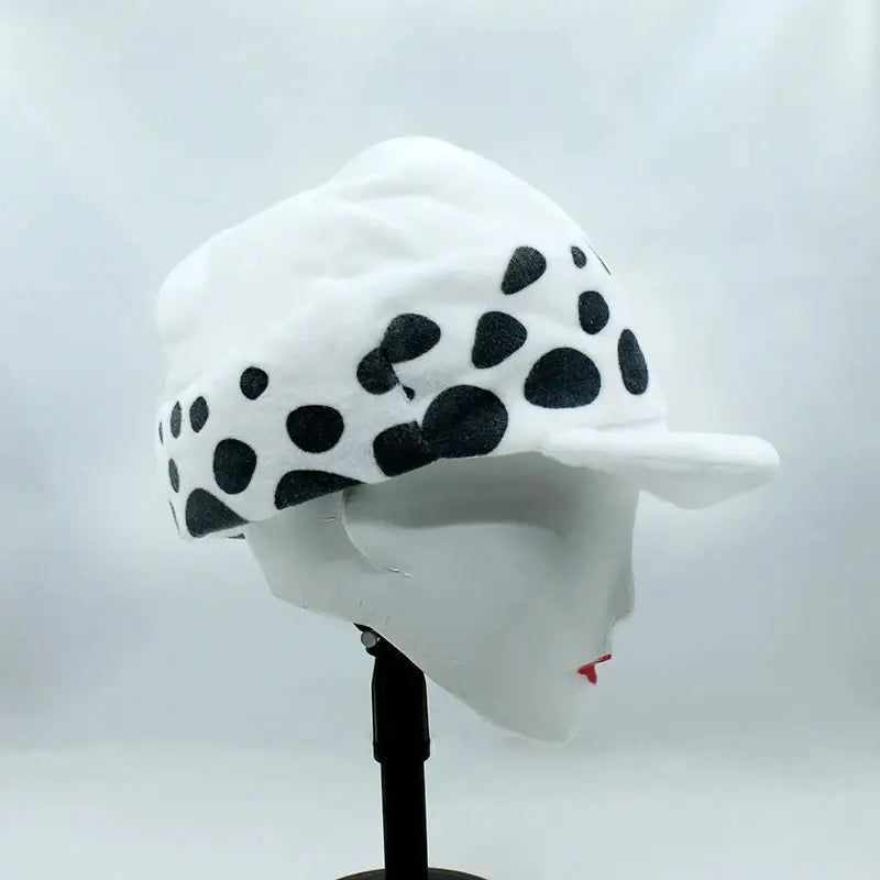 One piece trafalgar law plush hat white spot cap with black polka dots made of soft fabric material