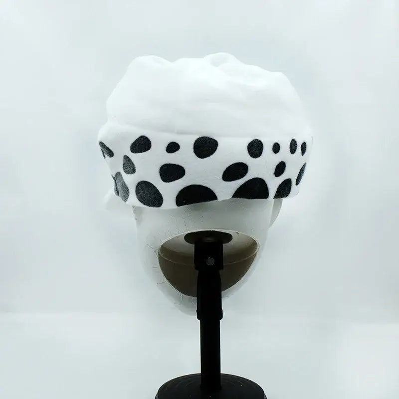 White plush headband with black polka dots featured in one piece trafalgar law plush hat white spot cap