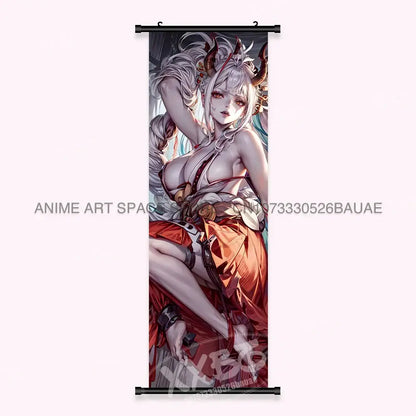 Vertical one piece yamato canvas poster featuring detailed anime wall art of yamato with white hair and red-orange attire