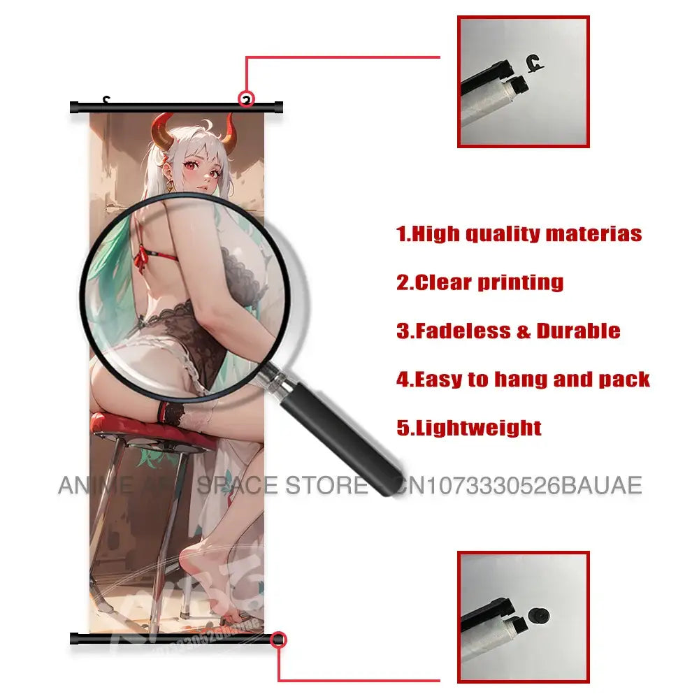 One piece yamato canvas poster wall art scroll featuring white hair character with red horns on lightweight fabric