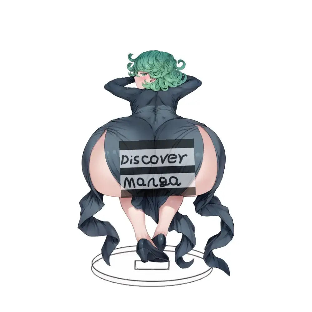 One punch man charm acrylic stand featuring a stylized anime figurine with vibrant green curly hair and black outfit