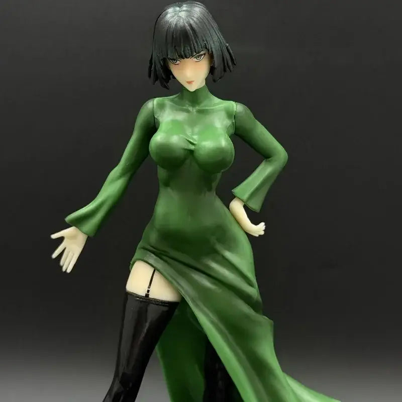 Green vinyl one punch man fubuki resin figure 22cm collectible featuring woman in green dress and black boots